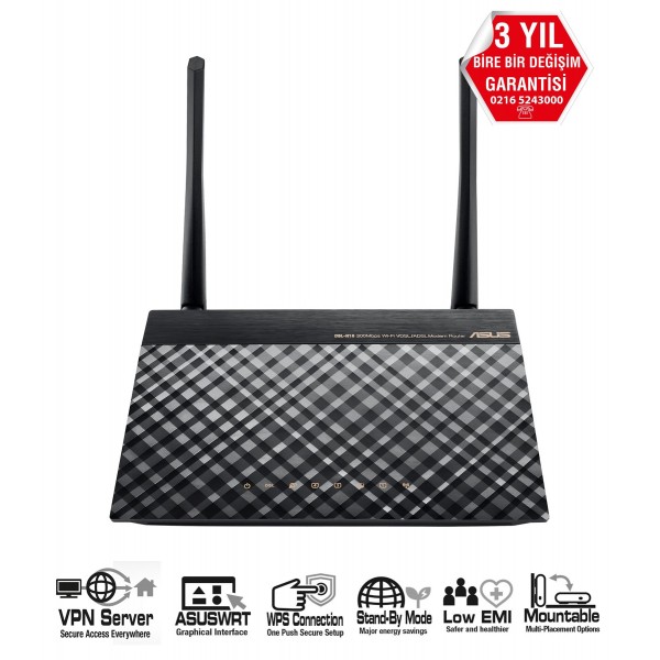 Asus DSL-N16 300Mbps VPN,VDSL,Fiber Çift Anten Modem