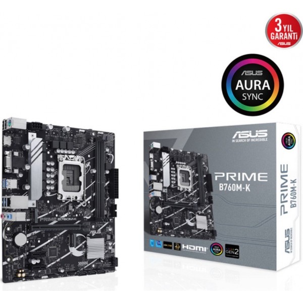 Asus Prıme B760M-K, 2xddr5, 2x M.2, D-Sub, Hdmı, 12-13.nesil, LGA1700 Soket, Anakart